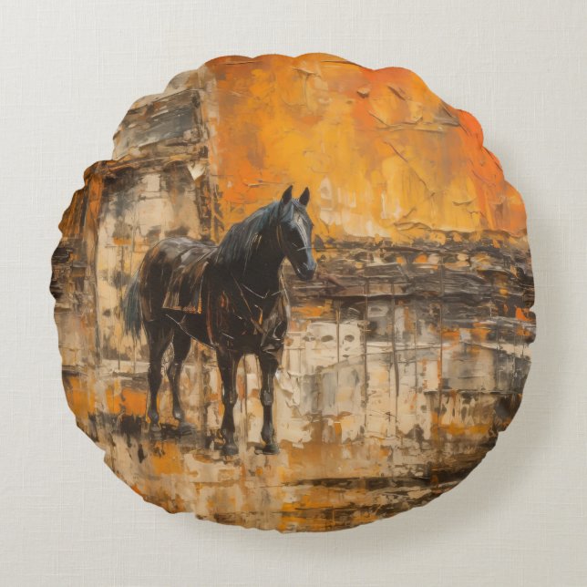 Majestic Horn im Abstrakten Sonnenuntergang Rundes Kissen (Vorderseite)