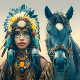Majestic Horse And Young Native Woman Seidenpapier