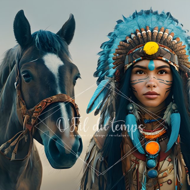 Majestic Horse And Young Native Woman Seidenpapier (Von Creator hochgeladen)