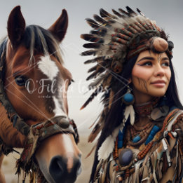 Majestic Horse And Young Native Woman Seidenpapier