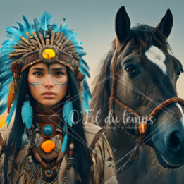 Majestic Horse And Young Native Woman Seidenpapier