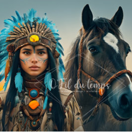 Majestic Horse And Young Native Woman Seidenpapier