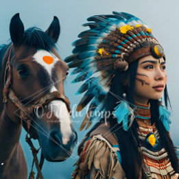 Majestic Horse And Young Native Woman Seidenpapier
