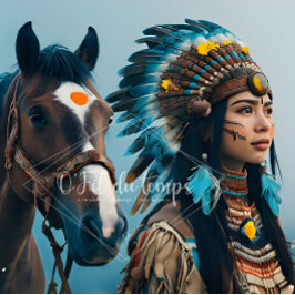 Majestic Horse And Young Native Woman Seidenpapier