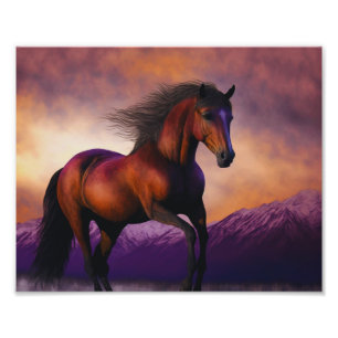 Majestic Horse Hallion Animal Mountain Sunset Fotodruck