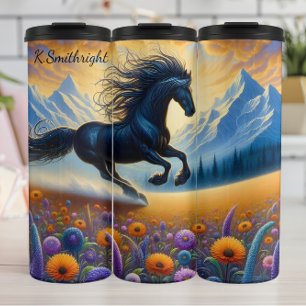 Majestic Horse Meadow Mountain Fantasy Thermosbecher