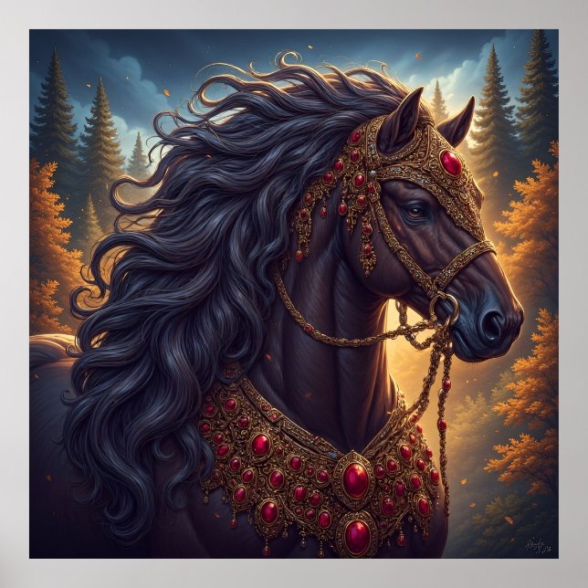 Majestic Horse mit Verziertem Gold Harness Poster (Vorne)