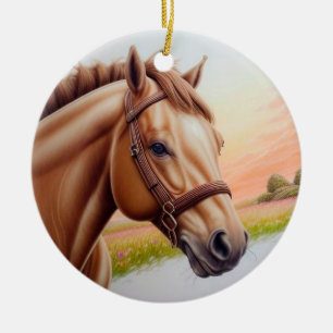 Majestic Horse Stehend auf lebendiger Wiese Keramik Ornament