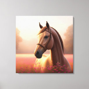 Majestic Horse Stehend auf lebendiger Wiese Leinwanddruck