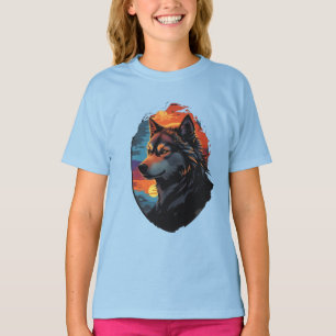 Majestic Husky gegen den Sonnenuntergang und die r T-Shirt