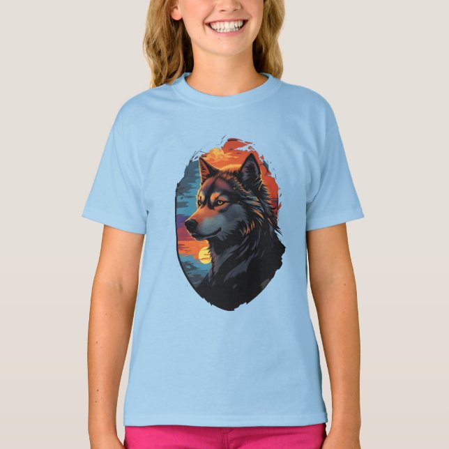 Majestic Husky gegen den Sonnenuntergang und die r T-Shirt (Vorderseite)