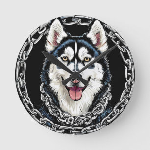 Majestic Husky Hund mit feinen Farben Runde Wanduhr