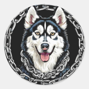Majestic Husky Hund mit feinen Farben Runder Aufkleber