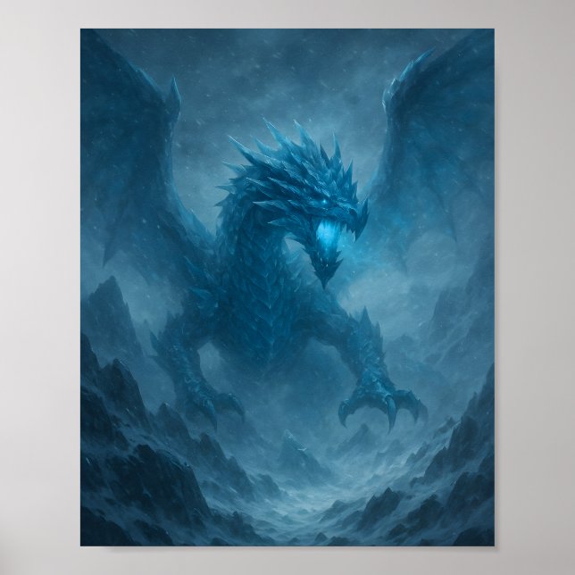 Majestic Ice Dragon in Frozen Storm Fantasy Poster (Vorne)