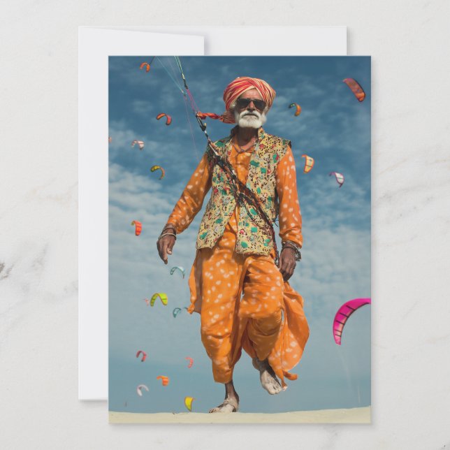 Majestic Indian Elder Kite Fliegen am Strand Einladung (Vorderseite)