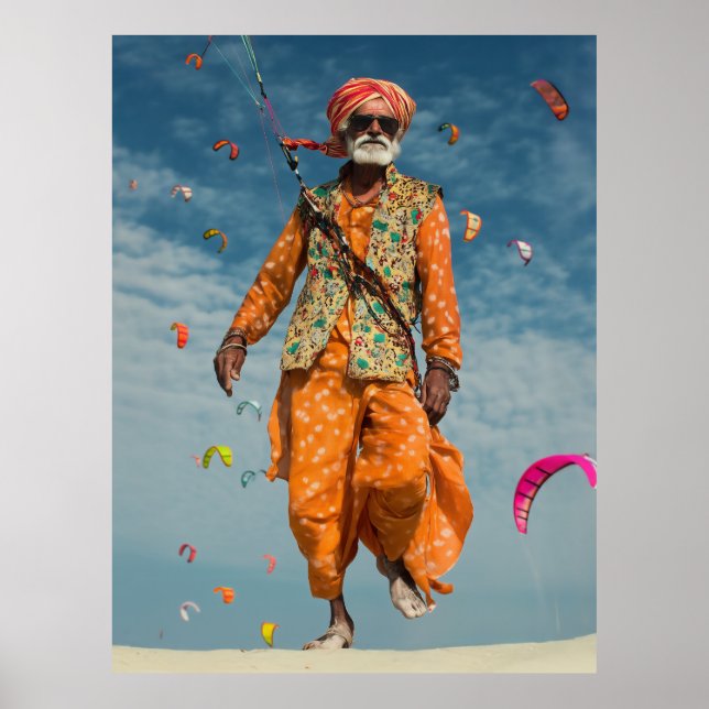 Majestic Indian Elder Kite Fliegen am Strand Poster (Vorne)
