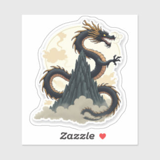Majestic Ink Wash Dragon umrahmt von einem Berg Aufkleber