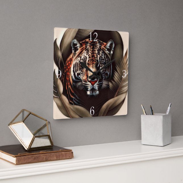 Majestic Jaguar - König des Dschungels Quadratische Wanduhr (Büro)