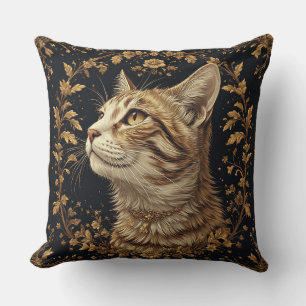 Majestic Katze mit Verzierten Blumendetails Kissen