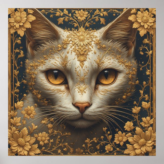 Majestic Katze mit Verzierten Blumendetails Poster (Vorne)