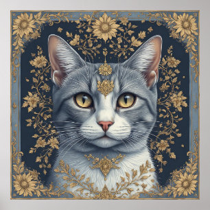 Majestic Katze mit Verzierten Blumendetails Poster