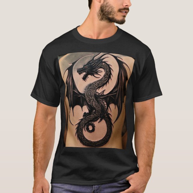 Majestic keltischer Drache: Schwarze Minimalistisc T-Shirt (Vorderseite)