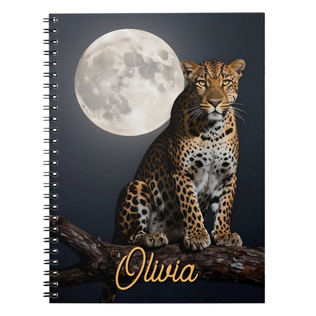 Majestic Leopard and Full Moon Personalized Notizblock (Vorderseite)