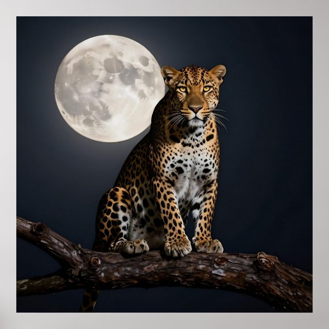 Majestic Leopard and Full Moon   Poster (Vorne)