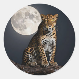 Majestic Leopard and Full Moon Runder Aufkleber