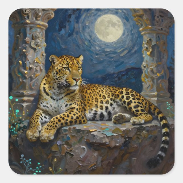 Majestic Leopard on Cliff Ledge   Quadratischer Aufkleber (Vorderseite)