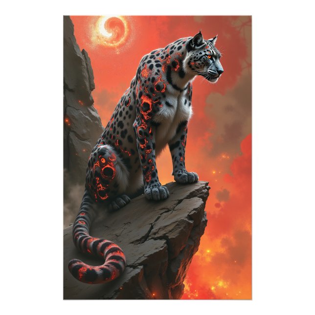 Majestic Leopard under Fiery Sky Fotodruck (Vorne)