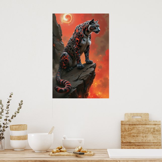 Majestic Leopard under Fiery Sky Poster (Küche)