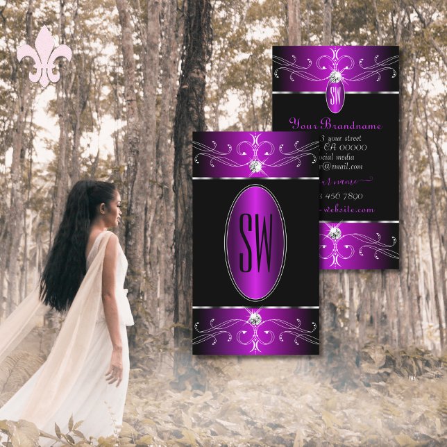 Majestic Lila Black Verziert Ornaments Initials Visitenkarte (Von Creator hochgeladen)