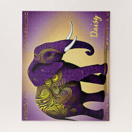 Majestic Lila Elefant mit Gold-Wirbel Puzzle