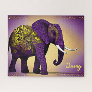 Majestic Lila Elefant mit Gold-Wirbel Puzzle