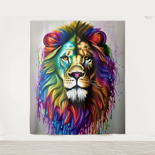 Majestic Lion Abstrakt Wandteppich (Vorderseite)