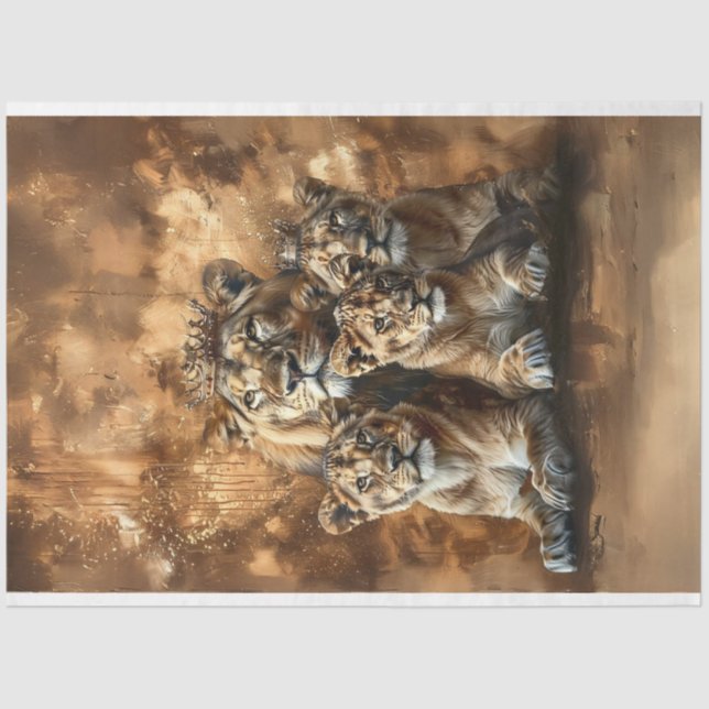 Majestic Lion & Cubs Dekoupage Tissue Paper Seidenpapier (Vorderseite)