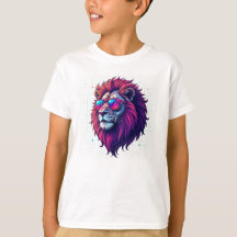 Majestic Lion Face Bedruckter T - Shirt - Round Ne