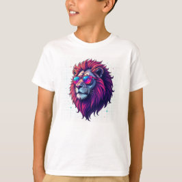 Majestic Lion Face Bedruckter T - Shirt - Round Ne