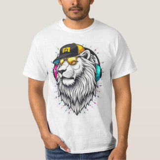 Majestic Lion Face Bedruckter T - Shirt - Round Ne