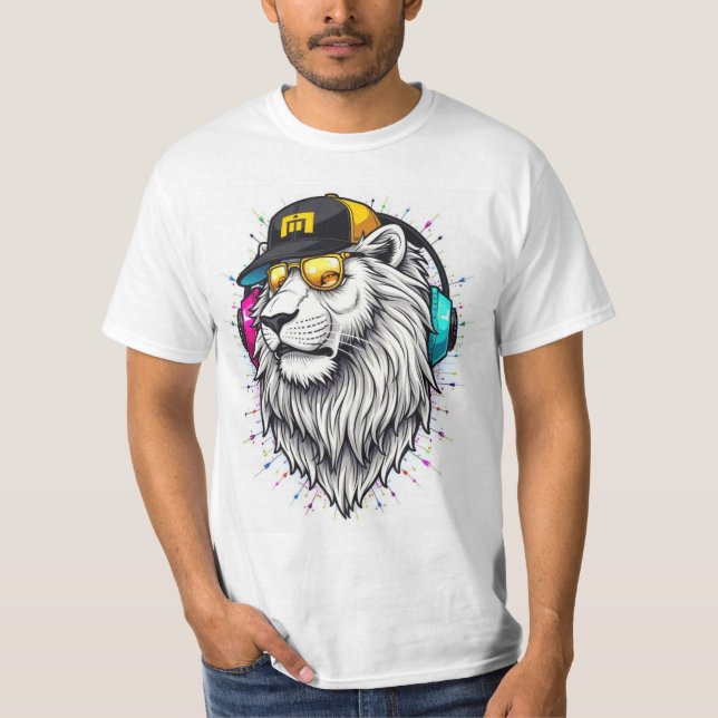 Majestic Lion Face Bedruckter T - Shirt - Round Ne (Vorderseite)