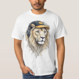 Majestic Lion Face bedruckter T - Shirt - Round Ne