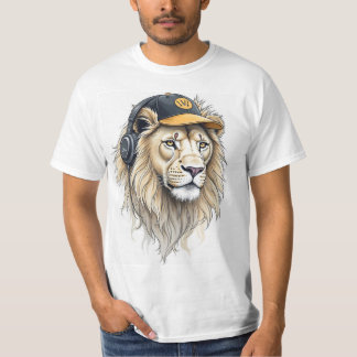 Majestic Lion Face bedruckter T - Shirt - Round Ne
