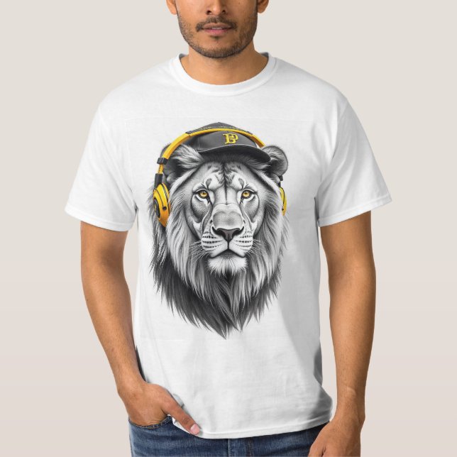 Majestic Lion Face Bedruckter T - Shirt - Round Ne (Vorderseite)