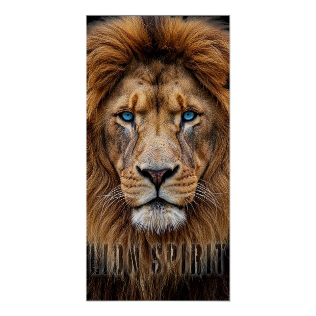 Majestic Lion Face with Blue Eyes | Wildlife Anima Poster (Vorderseite)