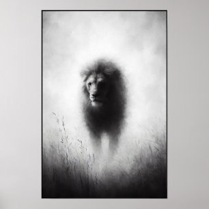 Majestic Lion in Gentle Mist Poster