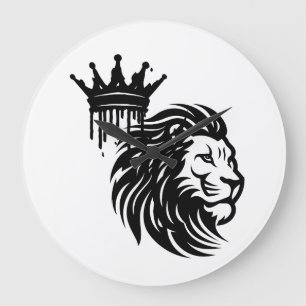 Majestic Lion King Illustration - Powerful Wildlif Große Wanduhr