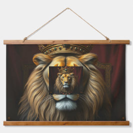 Majestic Lion mit Krontapestät | Royal Jungle K Wandteppich Mit Holzrahmen