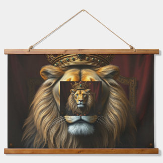 Majestic Lion mit Krontapestät | Royal Jungle K Wandteppich Mit Holzrahmen