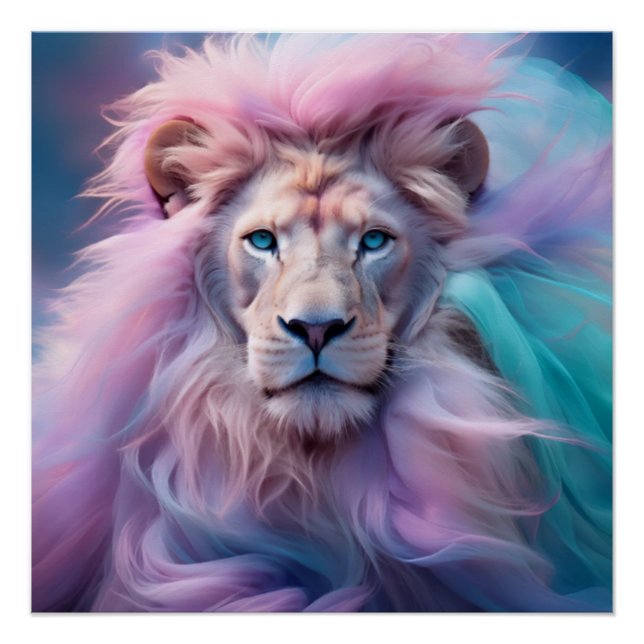 Majestic Lion mit seidenartiger Pastelfeder - Äthe Poster (Vorderseite)